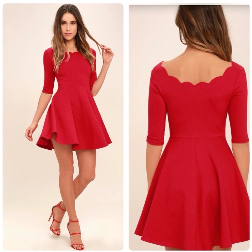 Lulu's Red Scalloped Mini Dress